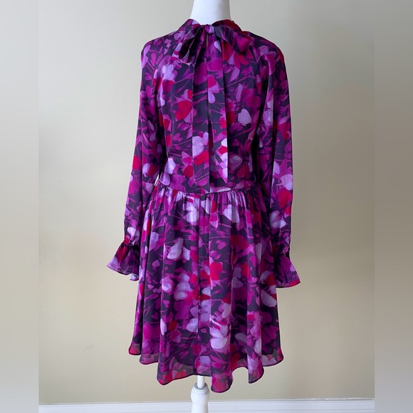TED BAKER Sammieh Purple Floral Print high-neck fit and flare woven mini dress - Picture 7 of 10